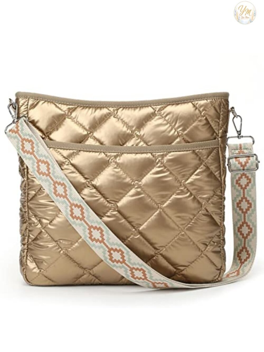 Quilted Puffer Crossbody Shoulder Bag Nylon Tote with Zipper